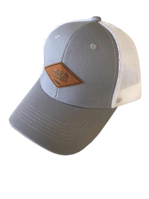 Ames Fly Fishing Mesh Snap Back Hat Leather Patch