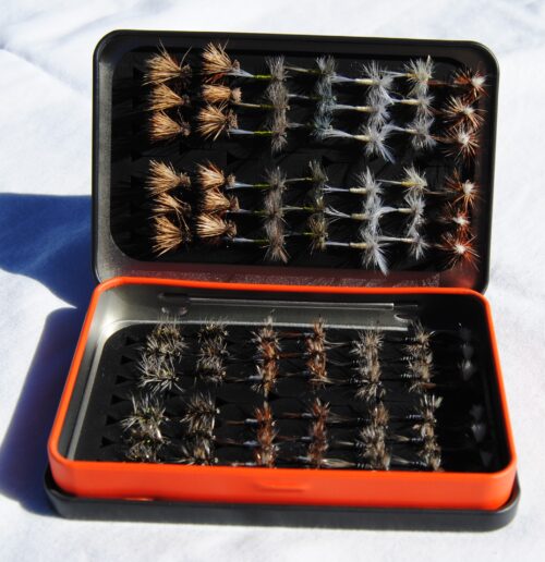 Dry Flies Assortment Loaded Fly Fishing Box Mini Tin 84 Flies Brook Trout