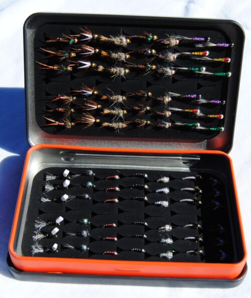 Nymph Emerger Flies Assortment Loaded Fly Fishing Box Mini Tin 84 Flies White
